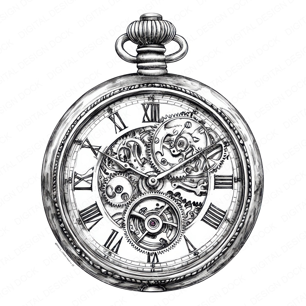 Pocket Watch Drawing fussy cut sheet in A4 format showing all 12 designs on one printable page