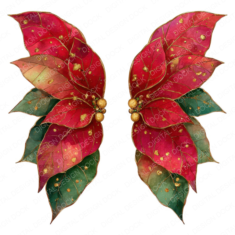 Poinsettia Fairy Wings fussy cut sheet in A4 format showing all 12 designs on one printable page