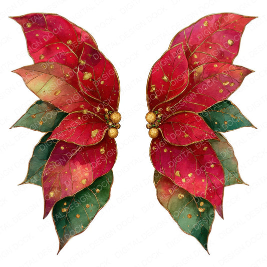 Poinsettia Fairy Wings fussy cut sheet in A4 format showing all 12 designs on one printable page