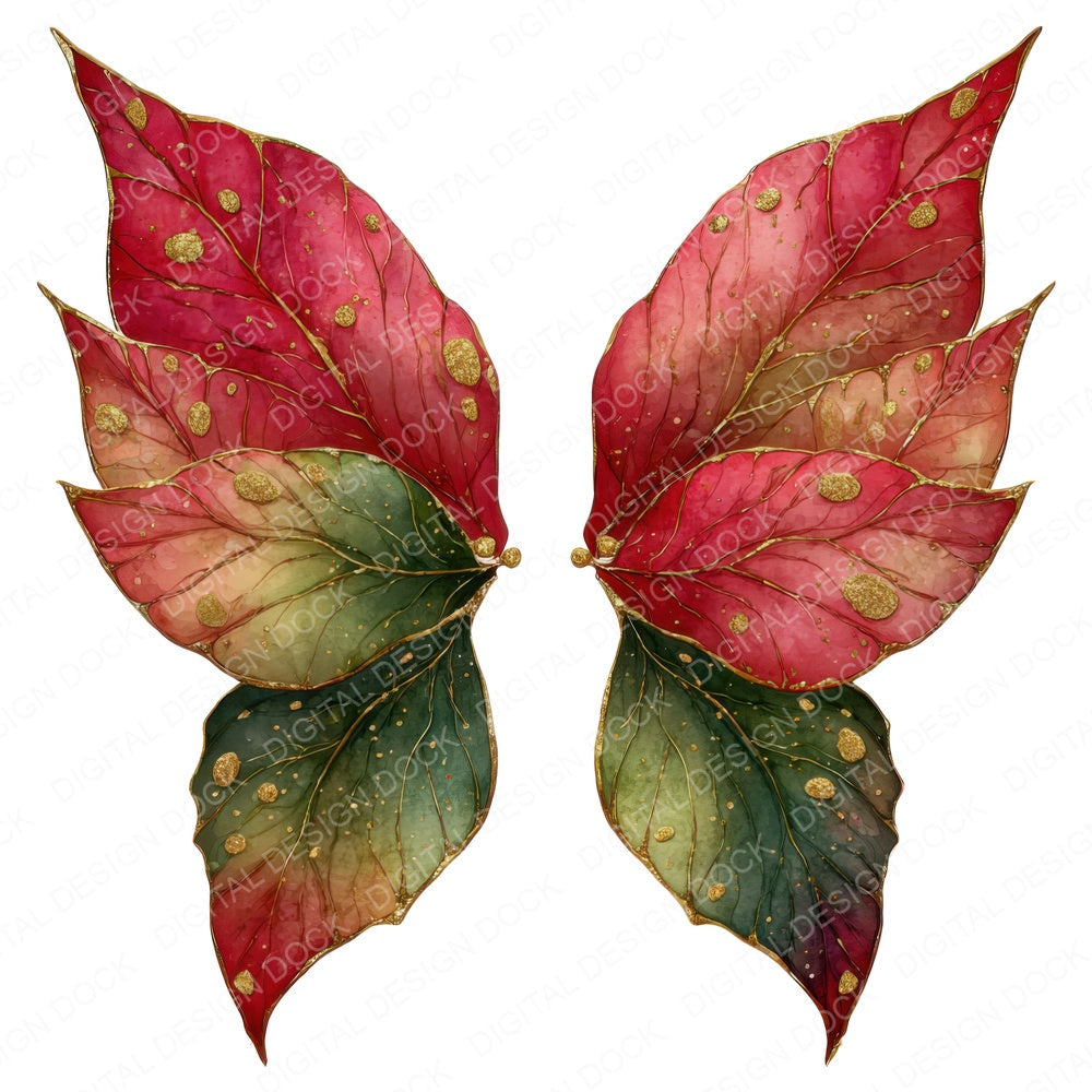 Poinsettia Fairy Wings fussy cut sheet in US Letter format showing all 12 designs on one printable page
