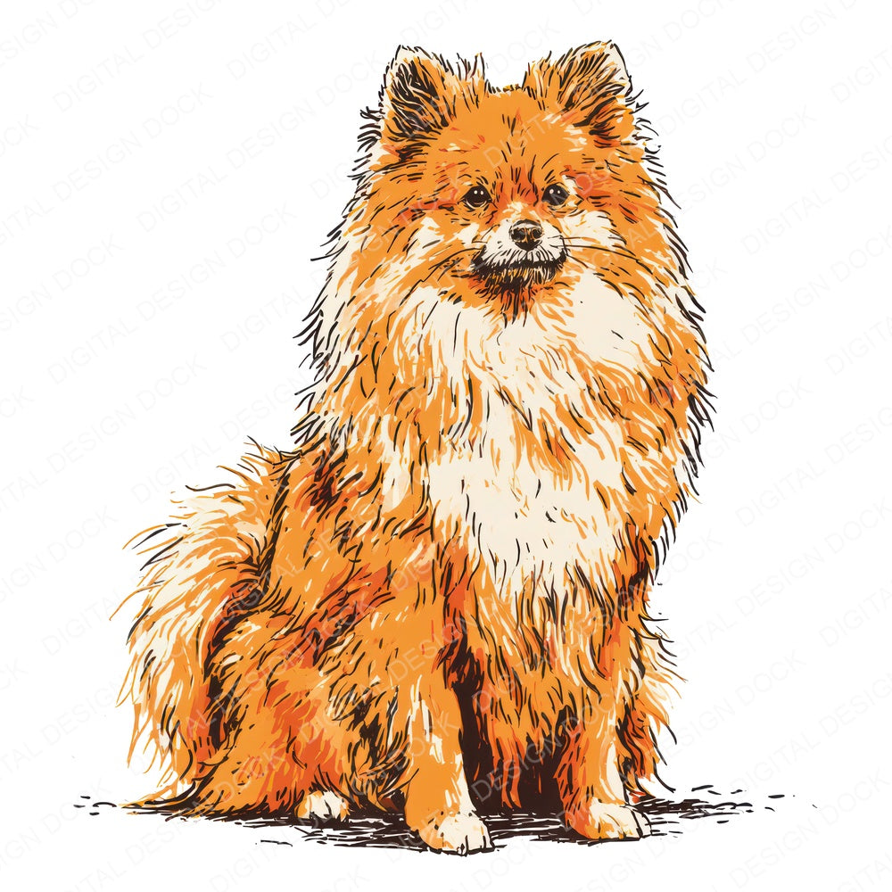 Single Pomeranian Watercolour Dog clipart design shown full size