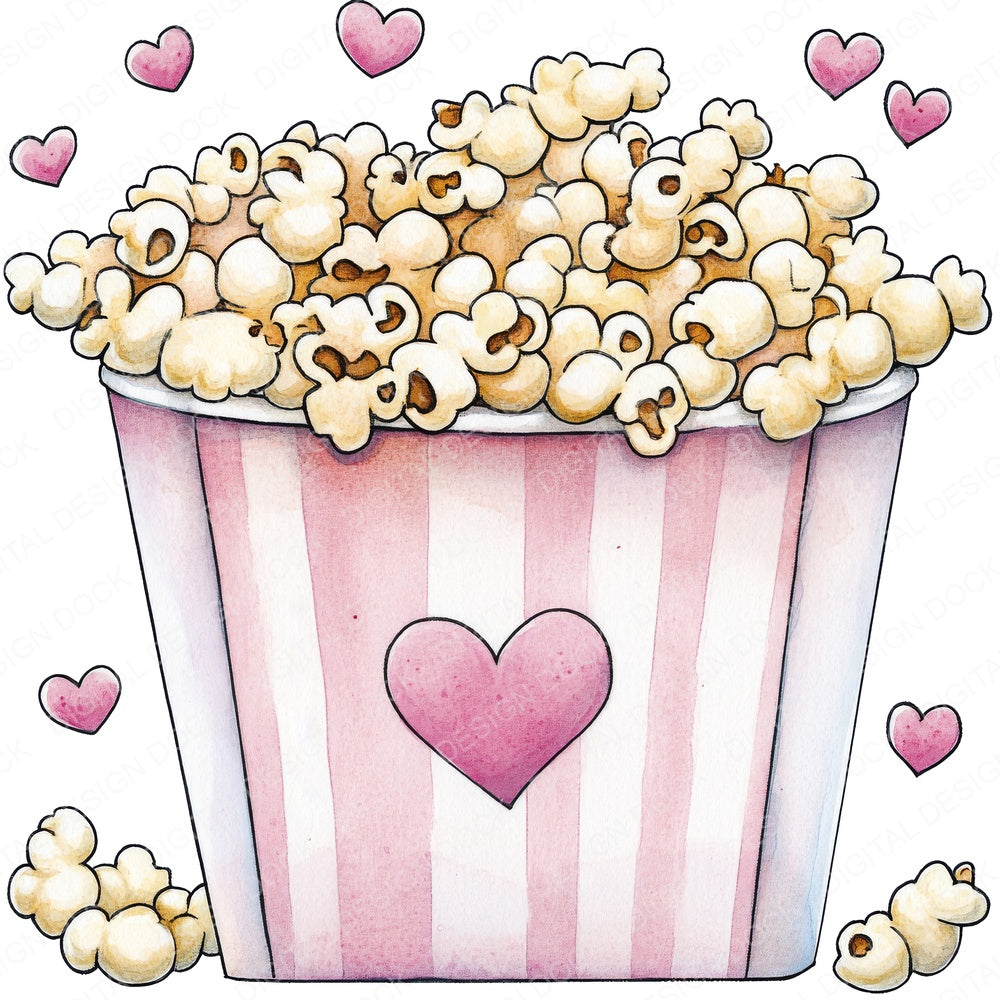 Popcorn Love B fussy cut sheet in US Letter format showing all 12 designs on one printable page