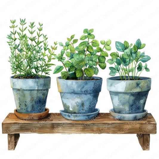 Potted Herb Garden fussy cut sheet in A4 format showing all 12 designs on one printable page