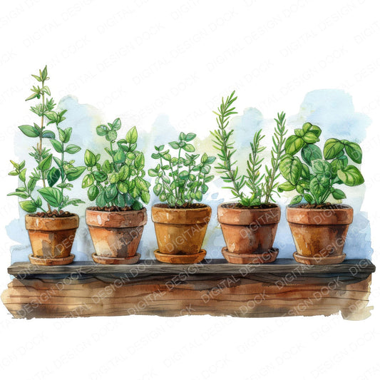 Potted Herb Garden Clipart Set (DDD006340)