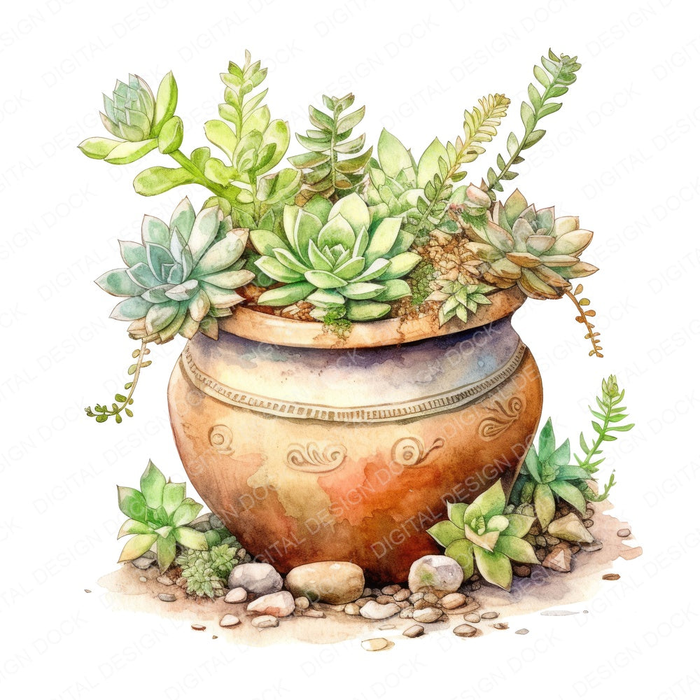 Potted Succulents in Clay Pot fussy cut sheet in A4 format showing all 12 designs on one printable page