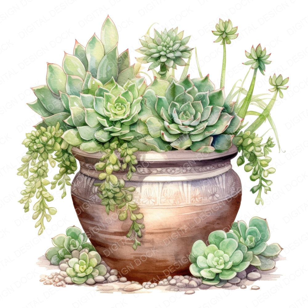 Potted Succulents in Clay Pot fussy cut sheet in US Letter format showing all 12 designs on one printable page