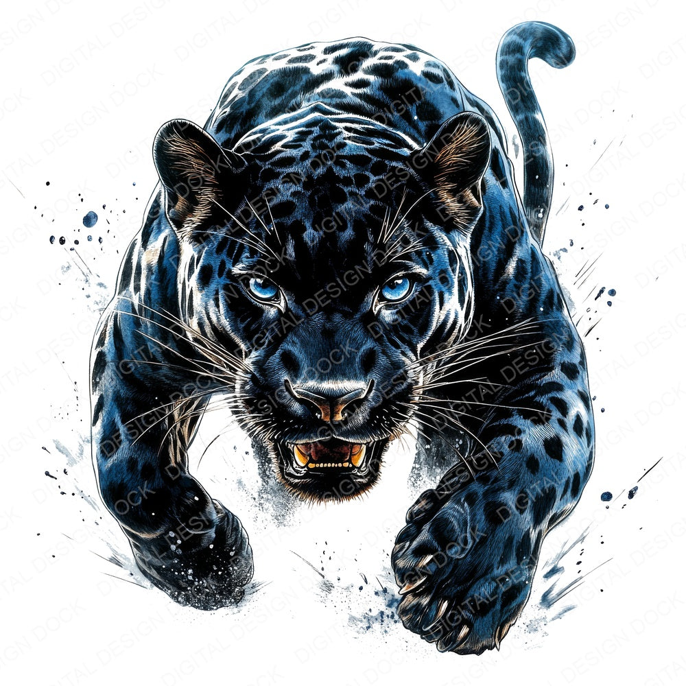 Pouncing Black Jaguar fussy cut sheet in A4 format showing all 12 designs on one printable page