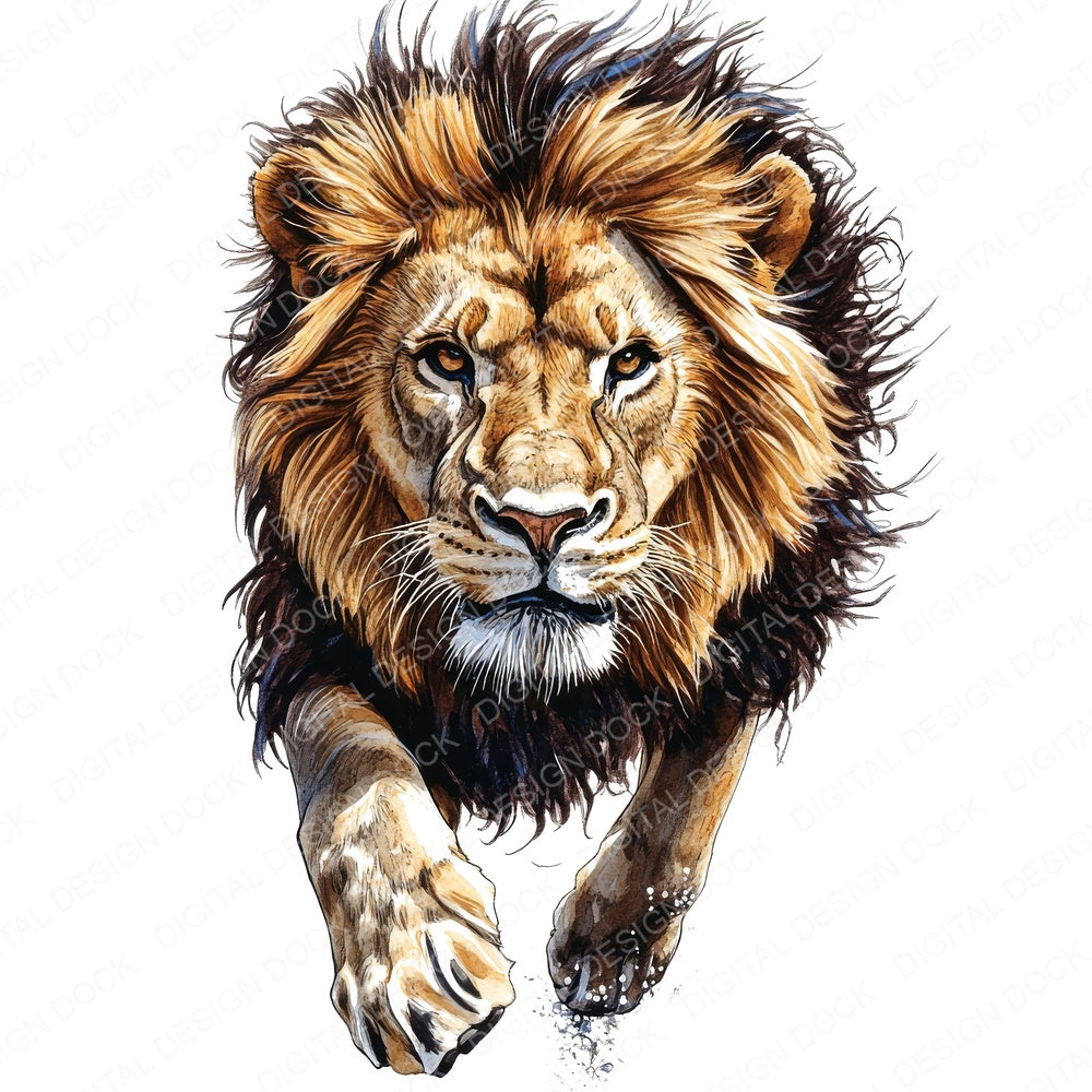 Pouncing Male Lion fussy cut sheet in A4 format showing all 12 designs on one printable page