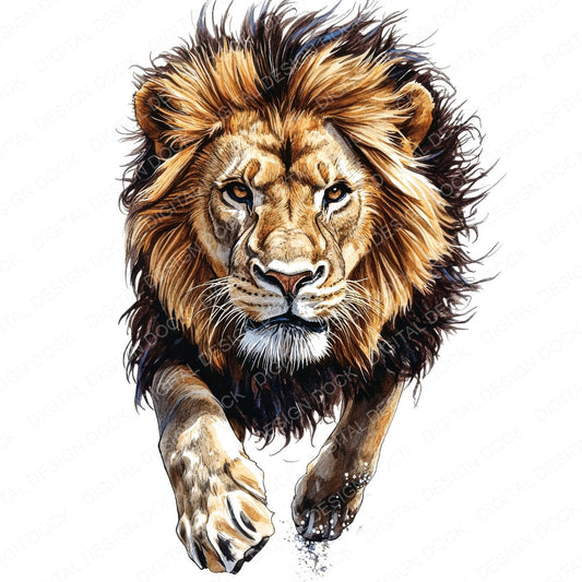 Pouncing Male Lion fussy cut sheet in A4 format showing all 12 designs on one printable page