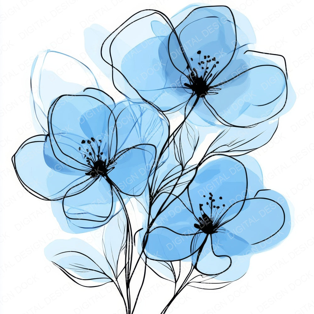 Powder Blue Abstract Flowers fussy cut sheet in A4 format showing all 12 designs on one printable page