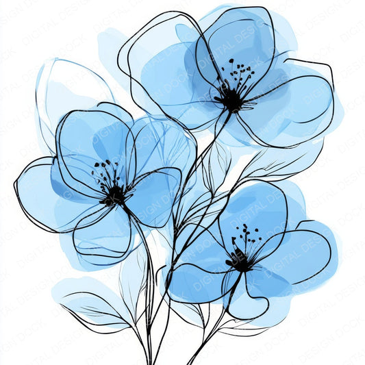 Powder Blue Abstract Flowers fussy cut sheet in A4 format showing all 12 designs on one printable page