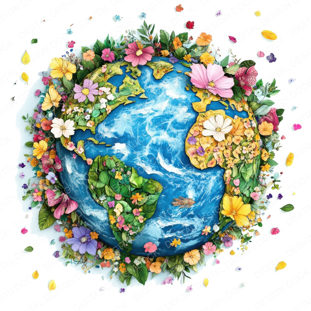 Pressed Flower Earth Map fussy cut sheet in A4 format showing all 12 designs on one printable page
