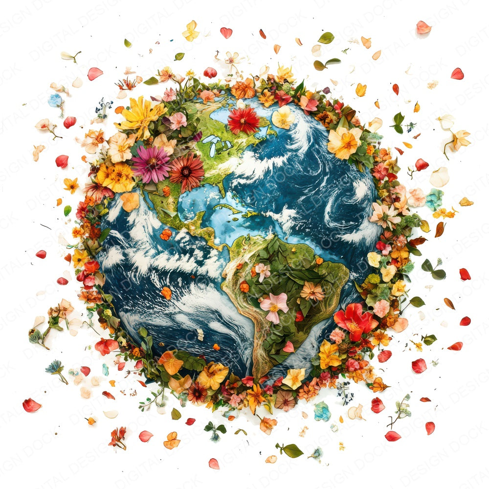 Pressed Flower Earth Map fussy cut sheet in US Letter format showing all 12 designs on one printable page