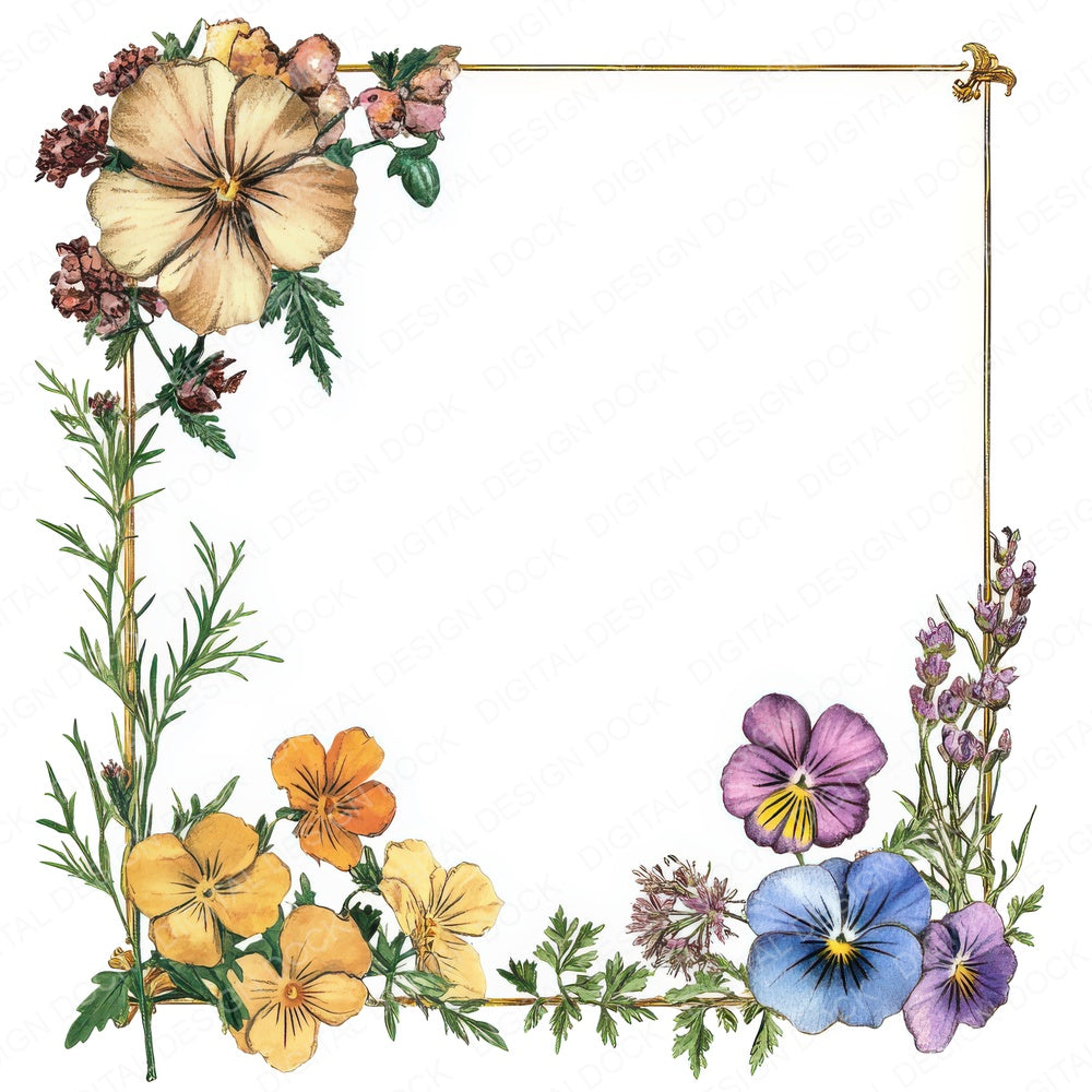 Pressed Flower Frame fussy cut sheet in A4 format showing all 12 designs on one printable page