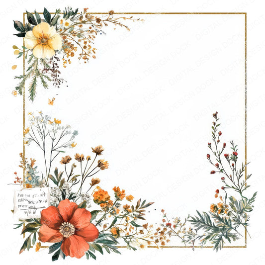 Pressed Flower Frame fussy cut sheet in US Letter format showing all 12 designs on one printable page