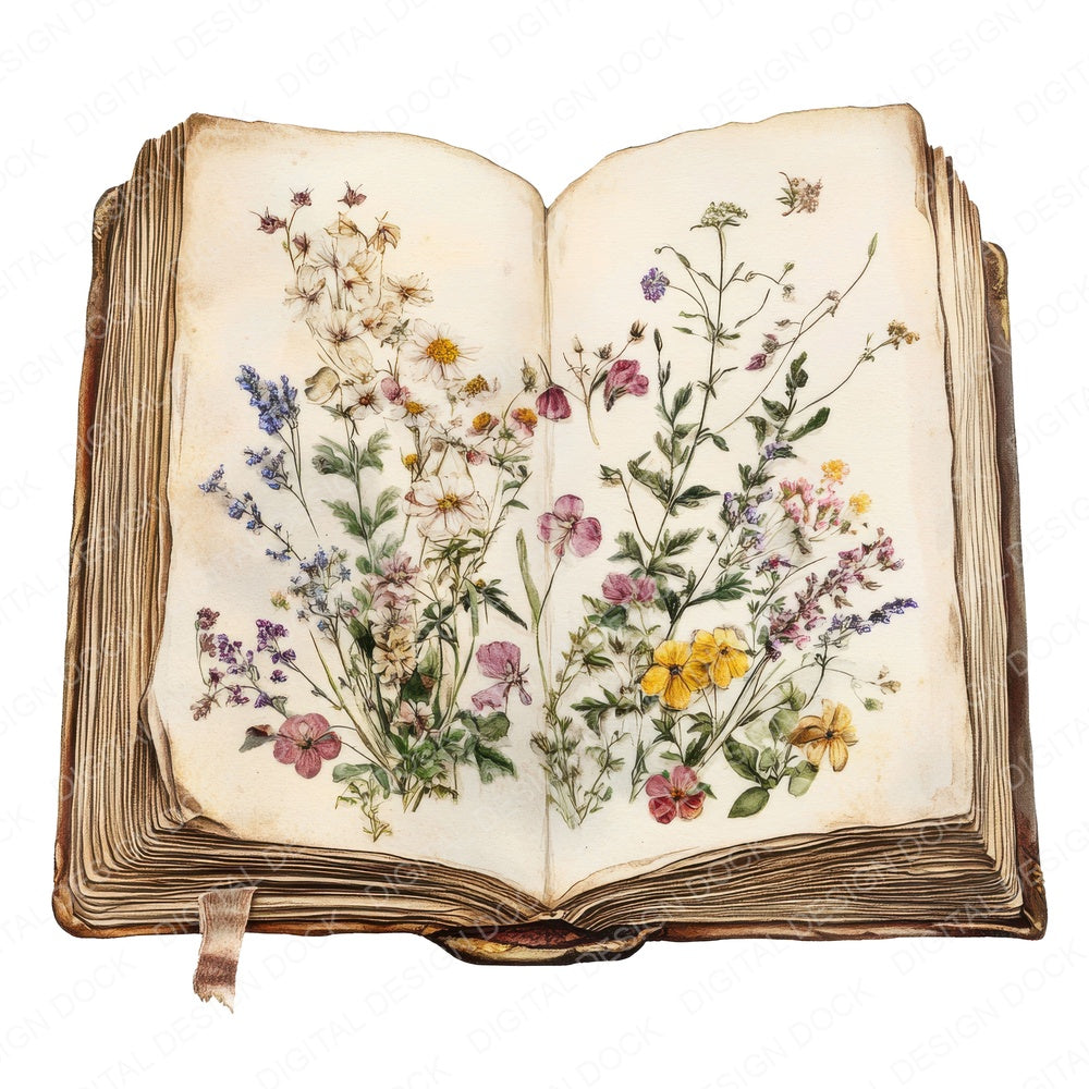 Pressed Flowers Book fussy cut sheet in A4 format showing all 12 designs on one printable page