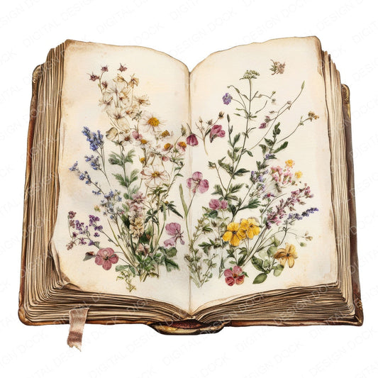 Pressed Flowers Book fussy cut sheet in A4 format showing all 12 designs on one printable page