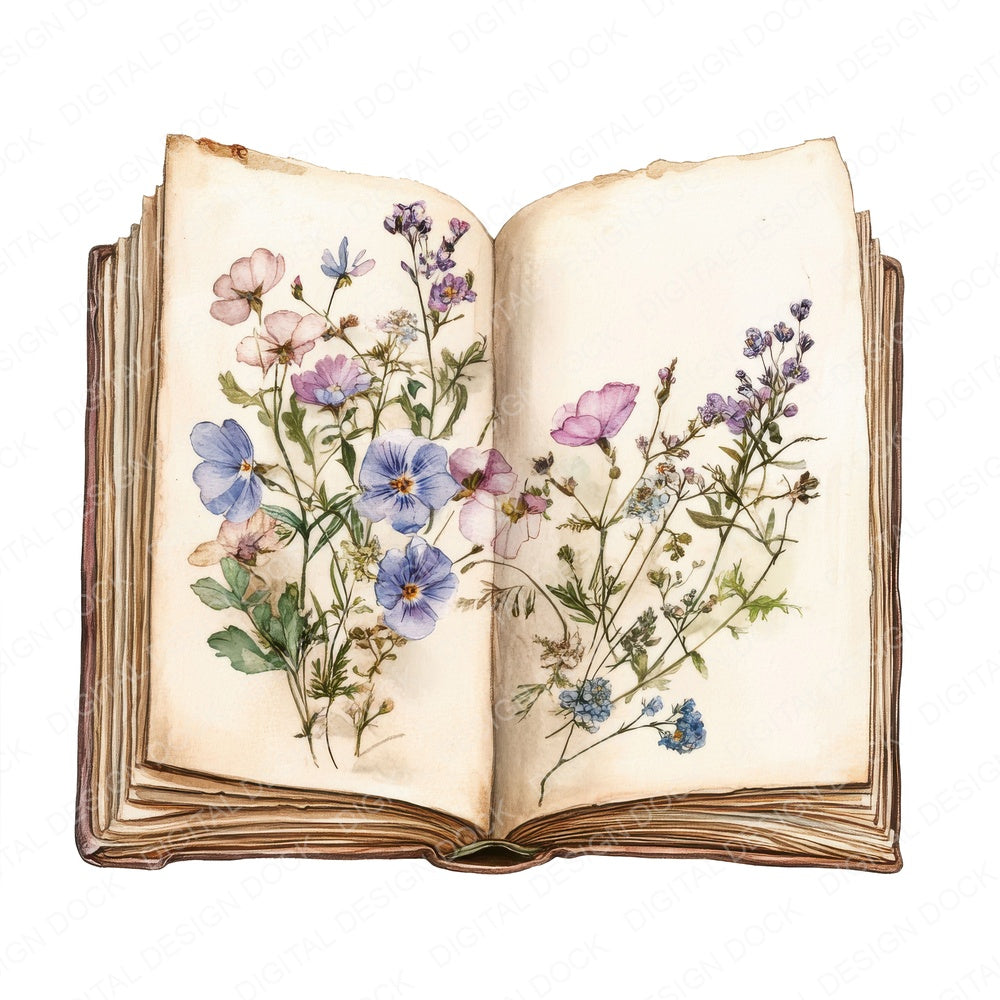 Pressed Flowers Book Clipart Set (DDD006352)