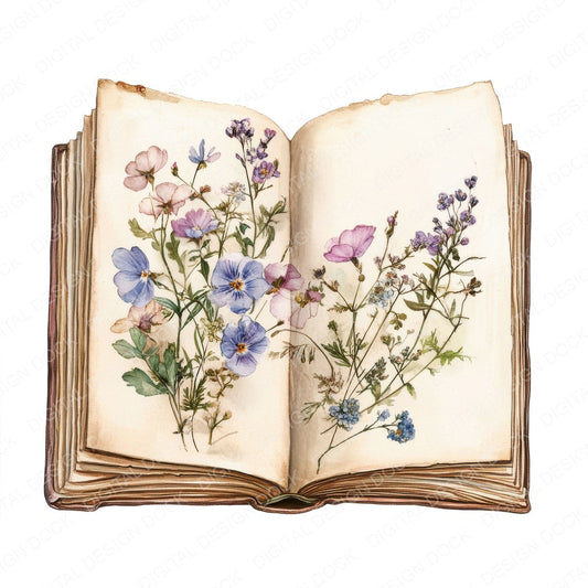 Pressed Flowers Book Clipart Set (DDD006352)