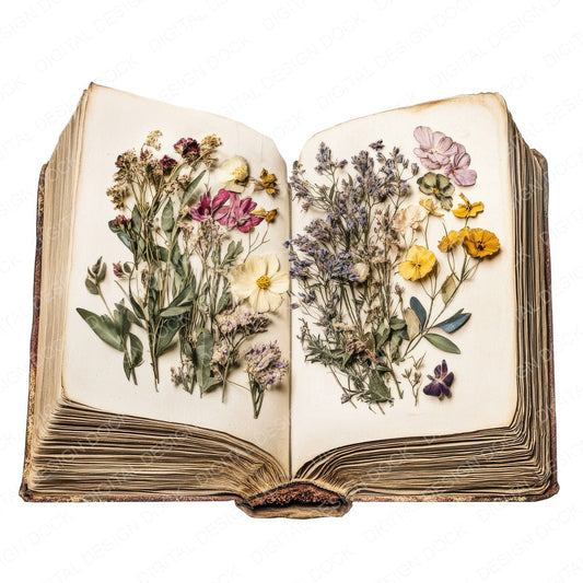 Pressed Flowers in Book fussy cut sheet in US Letter format showing all 12 designs on one printable page