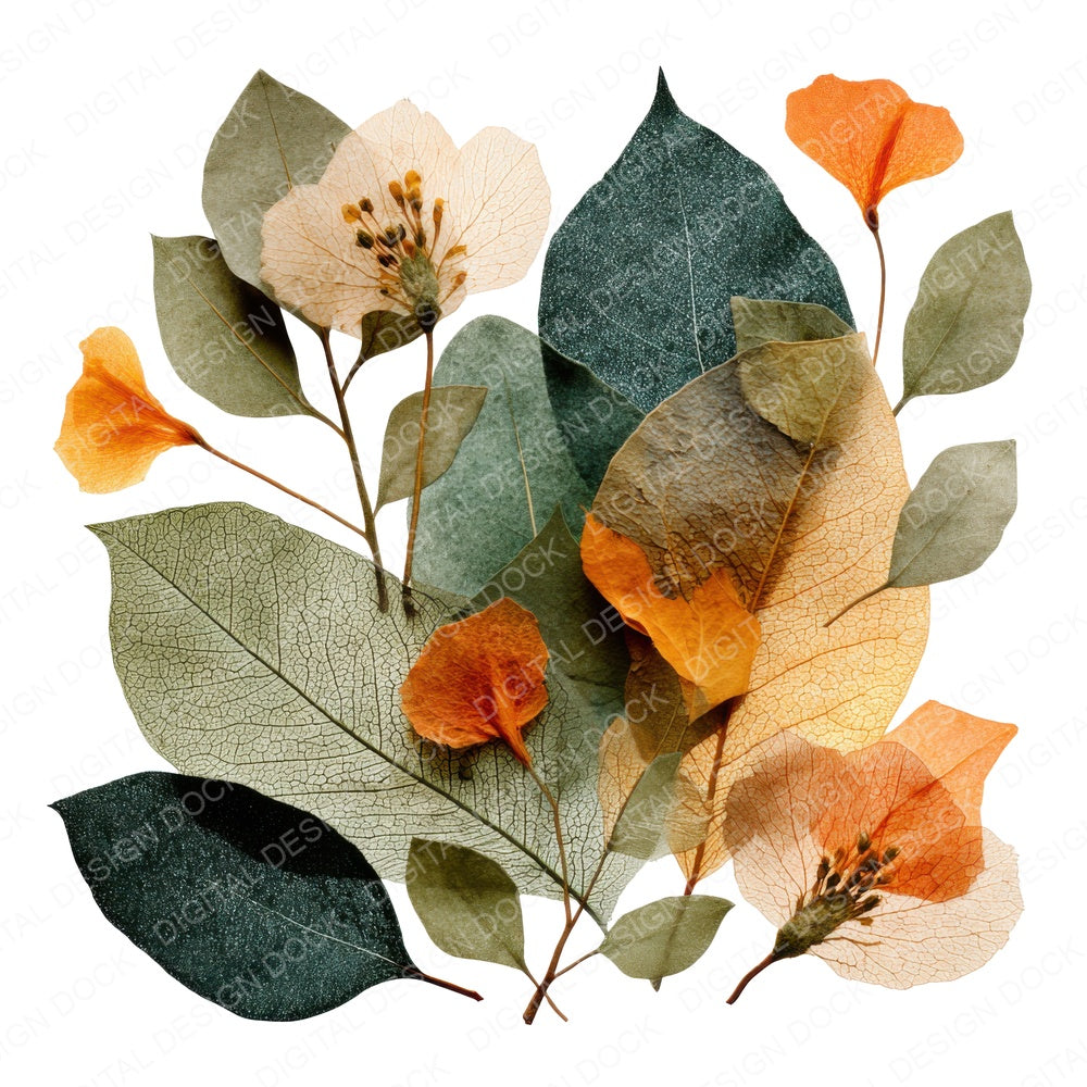 Pressed Leaf Collage fussy cut sheet in A4 format showing all 12 designs on one printable page