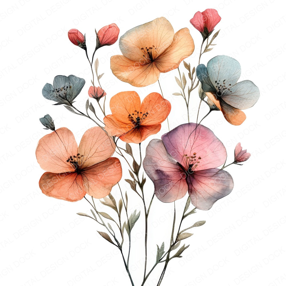Pressed Wildflowers fussy cut sheet in A4 format showing all 12 designs on one printable page