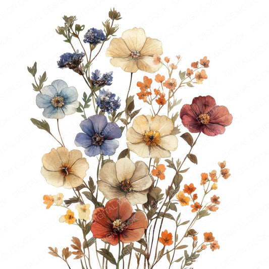 Pressed Wildflowers fussy cut sheet in US Letter format showing all 12 designs on one printable page