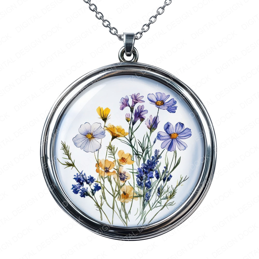 Pressed Wildflowers in Locket fussy cut sheet in A4 format showing all 12 designs on one printable page