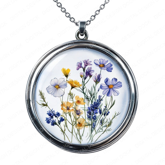 Pressed Wildflowers in Locket fussy cut sheet in A4 format showing all 12 designs on one printable page