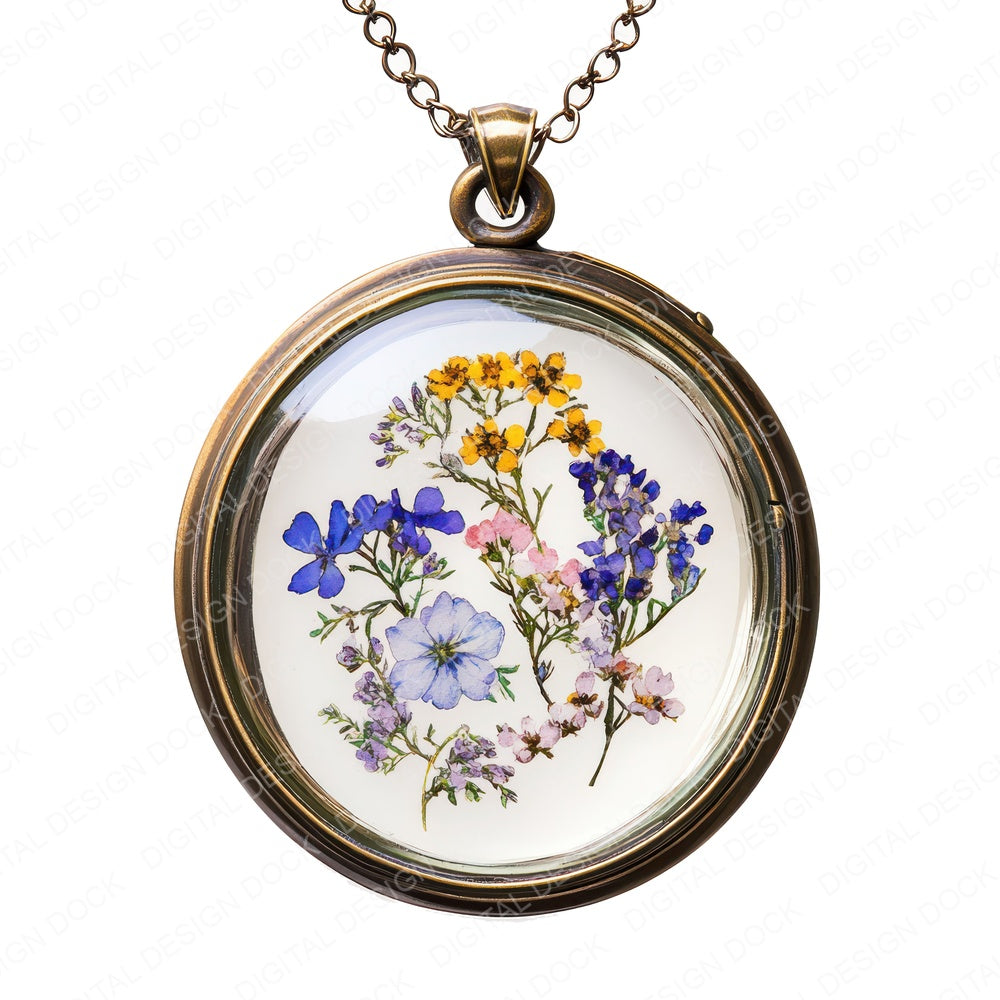 Pressed Wildflowers in Locket fussy cut sheet in US Letter format showing all 12 designs on one printable page