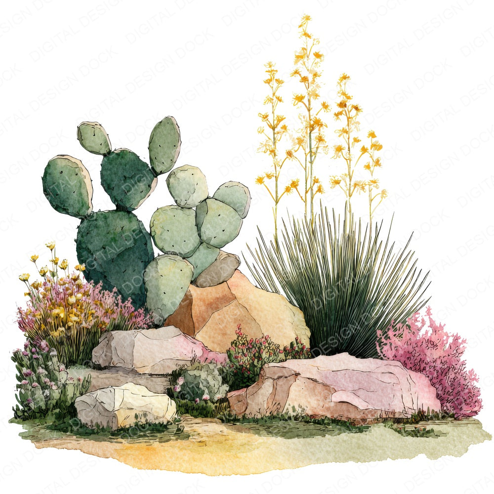 Prickly Pear Desert Rockery fussy cut sheet in A4 format showing all 12 designs on one printable page