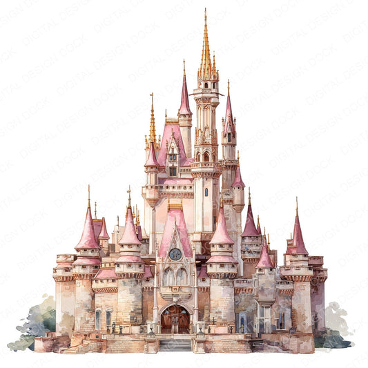 Princess Castle fussy cut sheet in A4 format showing all 12 designs on one printable page