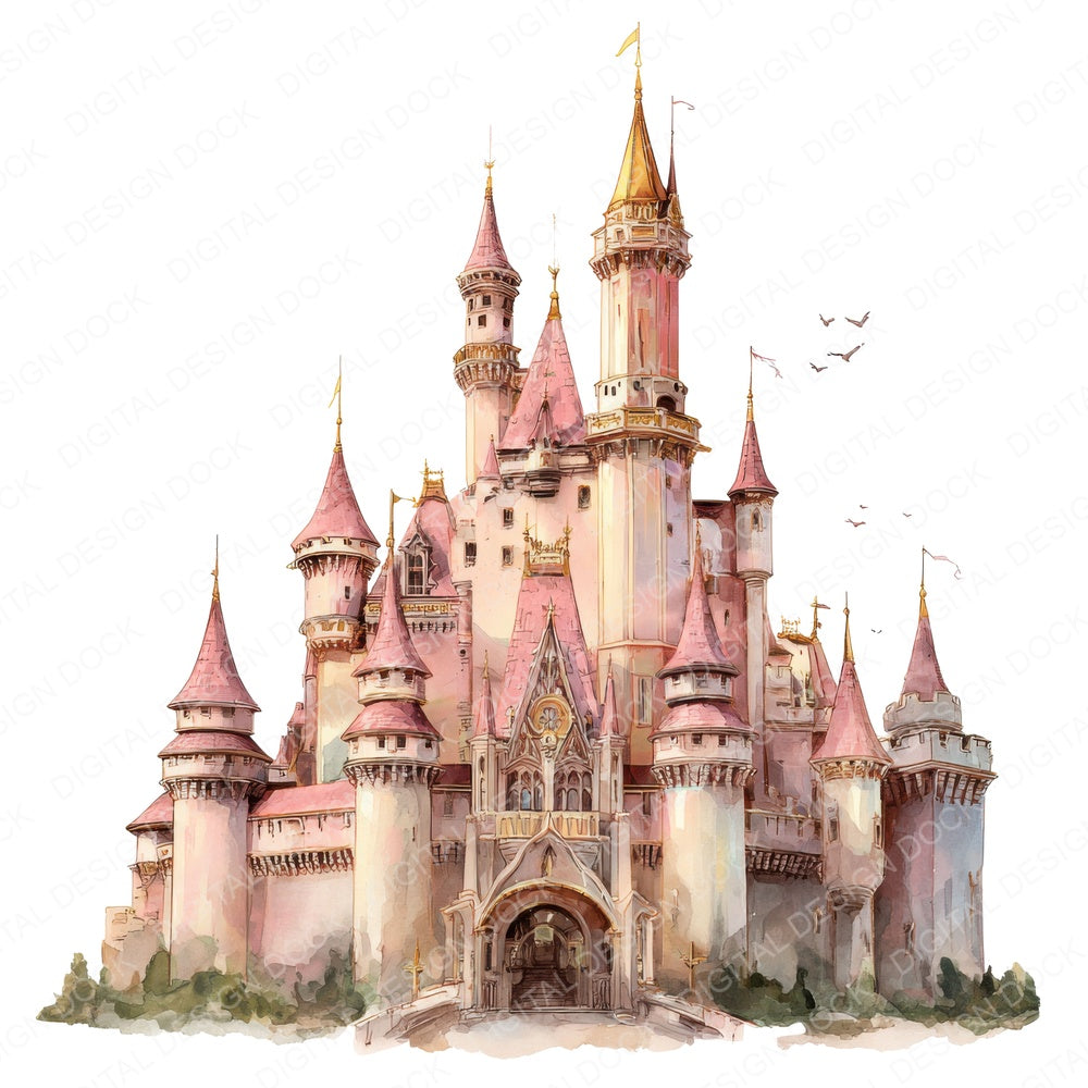 Princess Castle fussy cut sheet in US Letter format showing all 12 designs on one printable page