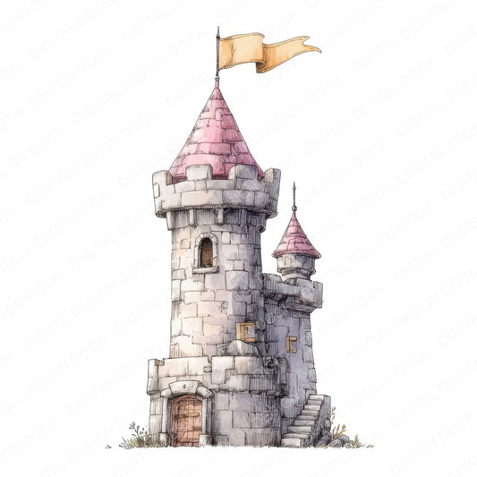 Princess Castle Tower fussy cut sheet in A4 format showing all 12 designs on one printable page