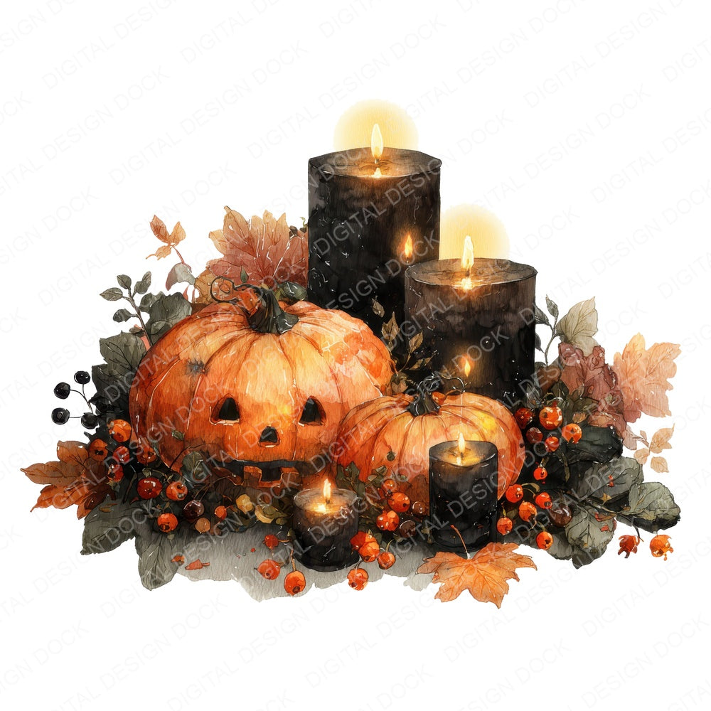 Pumpkin Candle Halloween Centrepiece fussy cut sheet in A4 format showing all 12 designs on one printable page