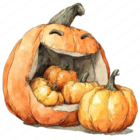Pumpkin Eating Pumpkins fussy cut sheet in A4 format showing all 12 designs on one printable page