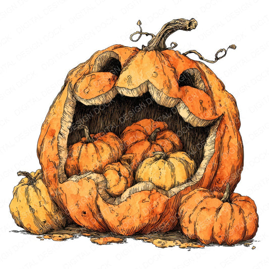 Pumpkin Eating Pumpkins fussy cut sheet in US Letter format showing all 12 designs on one printable page