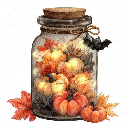 Pumpkin Glow Halloween Jar fussy cut sheet in US Letter format showing all 12 designs on one printable page