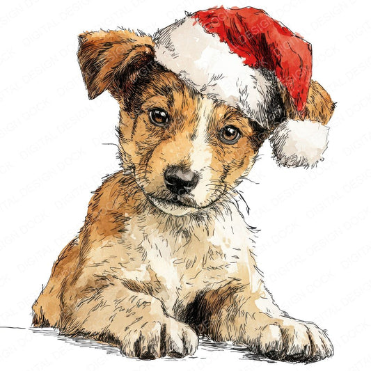 Puppy Santa Christmas Hat Clipart Set (DDD006367)