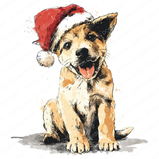 Puppy Santa Christmas Hat fussy cut sheet in US Letter format showing all 12 designs on one printable page