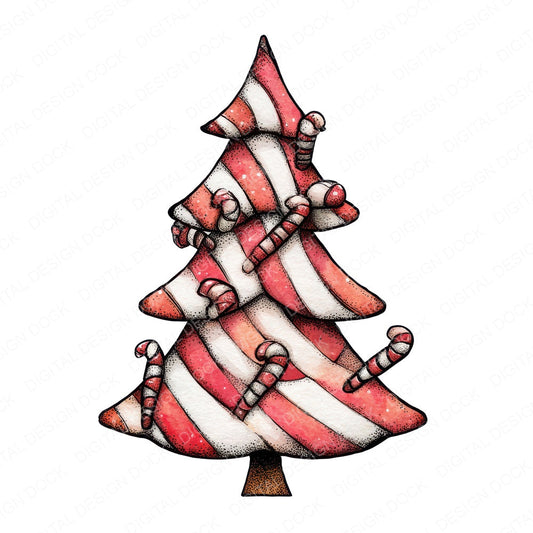 Quirky Candy Cane Christmas Tree fussy cut sheet in A4 format showing all 12 designs on one printable page