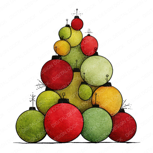 Quirky Cartoon Christmas Tree fussy cut sheet in A4 format showing all 12 designs on one printable page