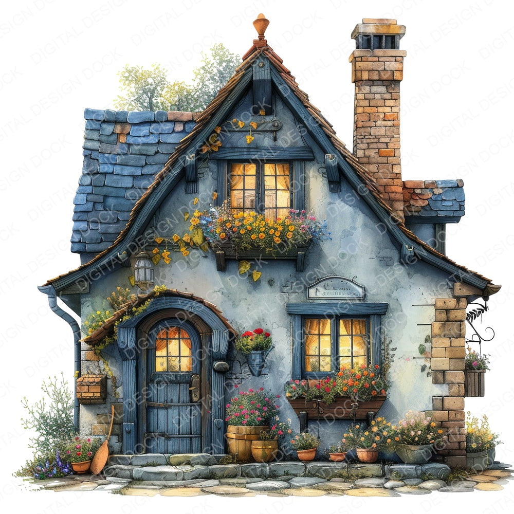 Quirky Country Cottage fussy cut sheet in A4 format showing all 12 designs on one printable page