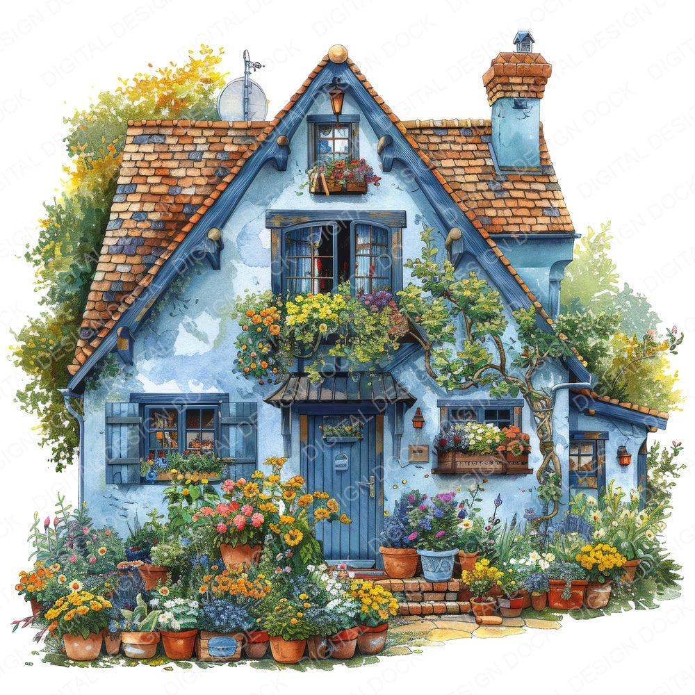 Quirky Country Cottage fussy cut sheet in US Letter format showing all 12 designs on one printable page