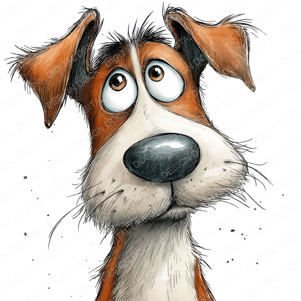Quirky Dog Character Portrait fussy cut sheet in A4 format showing all 12 designs on one printable page