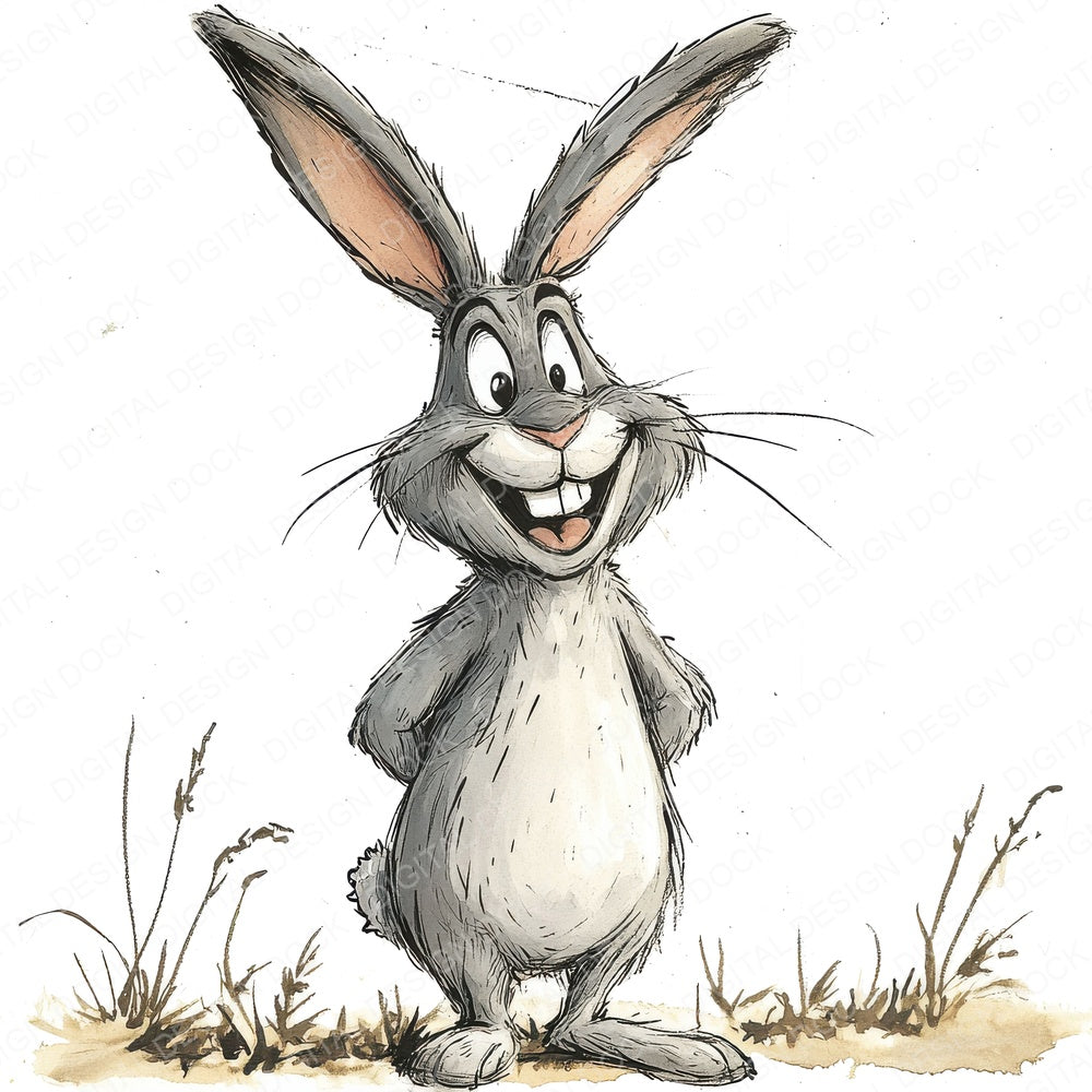 Quirky Rabbit Character fussy cut sheet in A4 format showing all 12 designs on one printable page