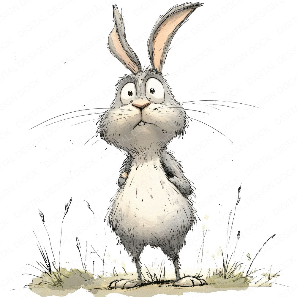 Quirky Rabbit Character fussy cut sheet in US Letter format showing all 12 designs on one printable page