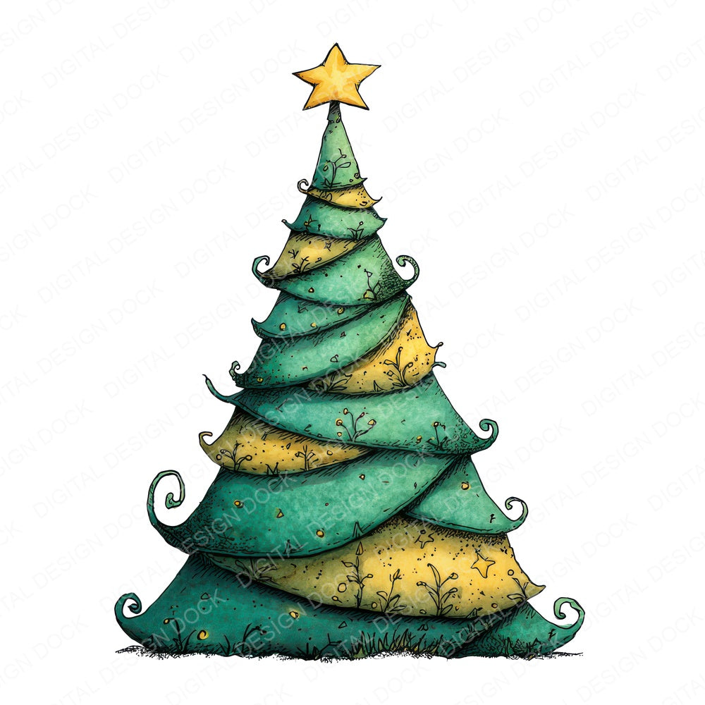 Quirky Xmas Tree fussy cut sheet in A4 format showing all 12 designs on one printable page