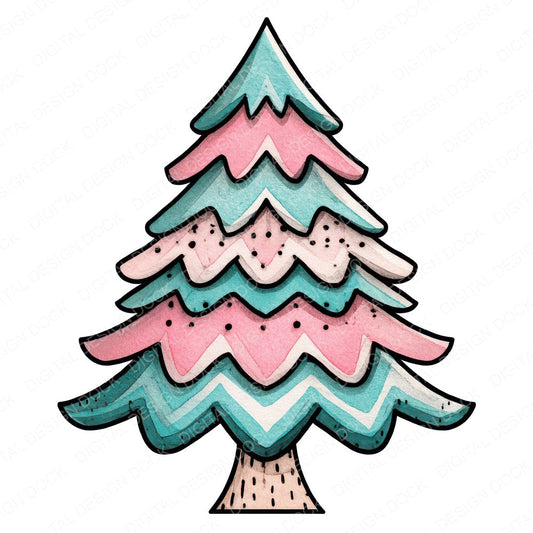 Quirky Zigzag Christmas Tree fussy cut sheet in A4 format showing all 12 designs on one printable page