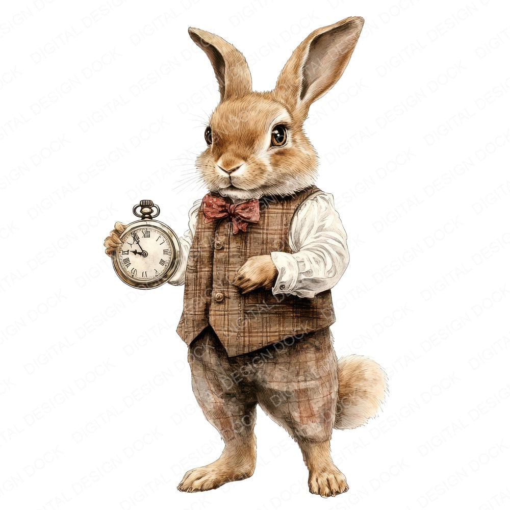 Rabbit with Pocket Watch fussy cut sheet in A4 format showing all 12 designs on one printable page
